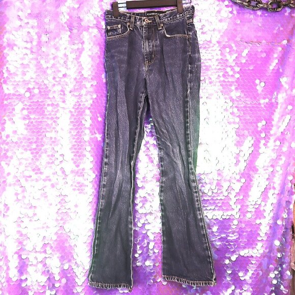 FLARE JEANS 1 Express Med Wash Retro Denim 90s Y2K Dark Blue Classic Neutral - Picture 4 of 8